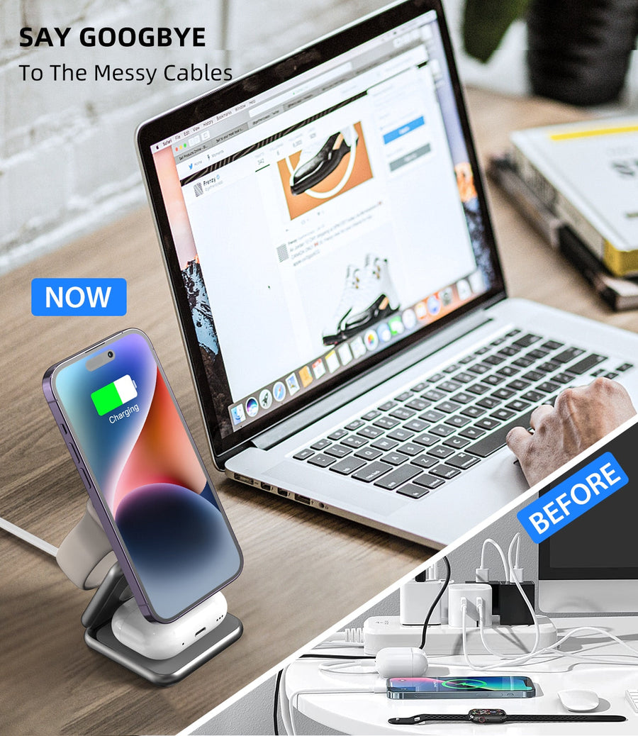 3in1 Foldable Magnetic Smart Wireless Charger Stand - Image 3