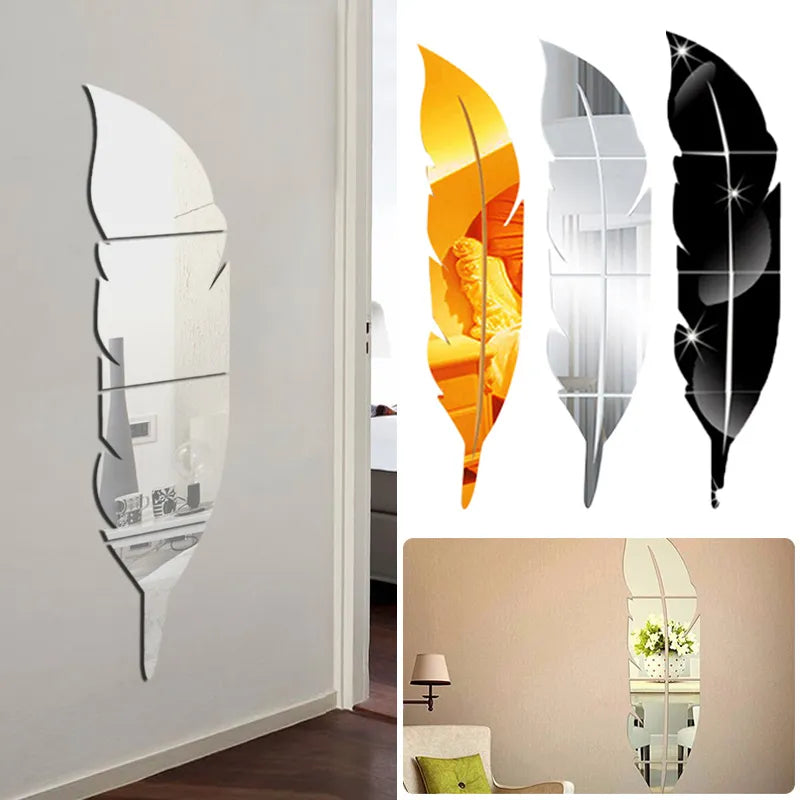 3D Feather Art Mirror Wall Sticker - Image 0