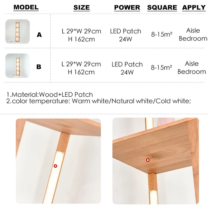 Elegant Wooden LED Light Nordic Shelf