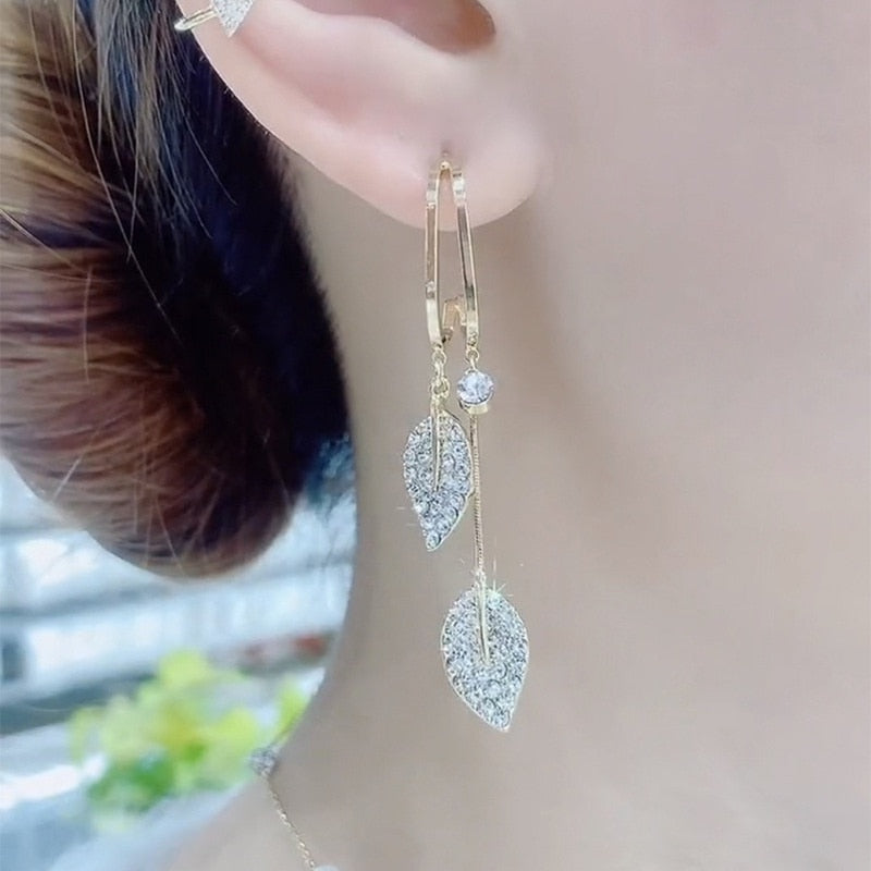 Nature Elegance Crystal Long Tassel Earrings - Image 3
