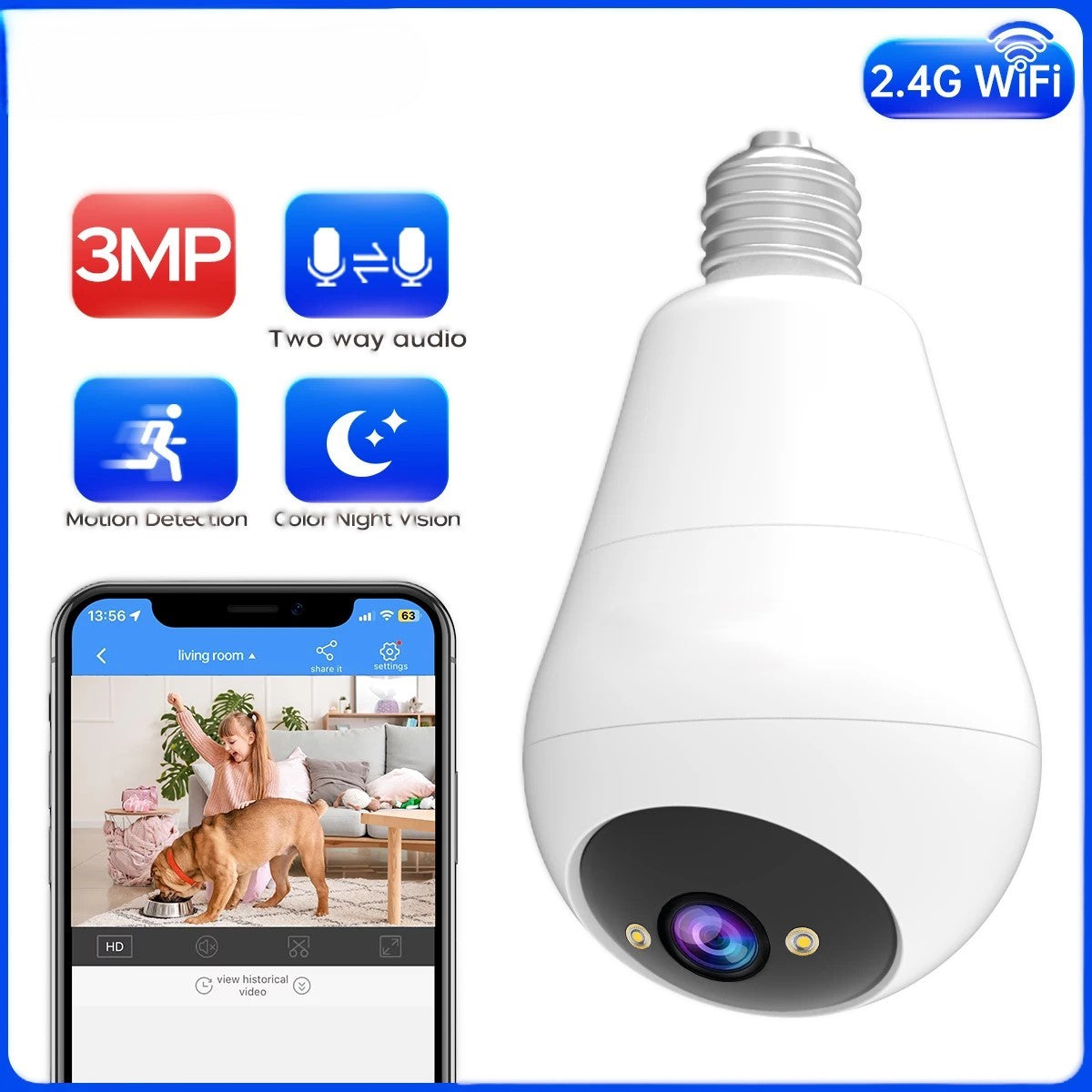 Fisheye Mini WiFi Bulb Security Camera - Image 5