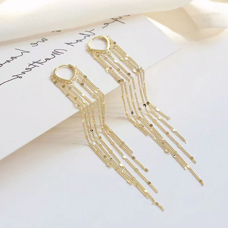 Elegant Flow Long Metal Tassel Earrings - Image 6