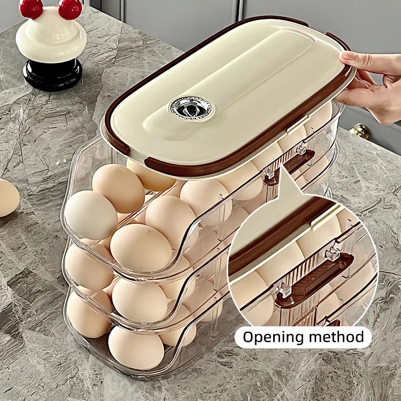 Fridge Organizer Automatic Rolling Transparent Egg Storage Box