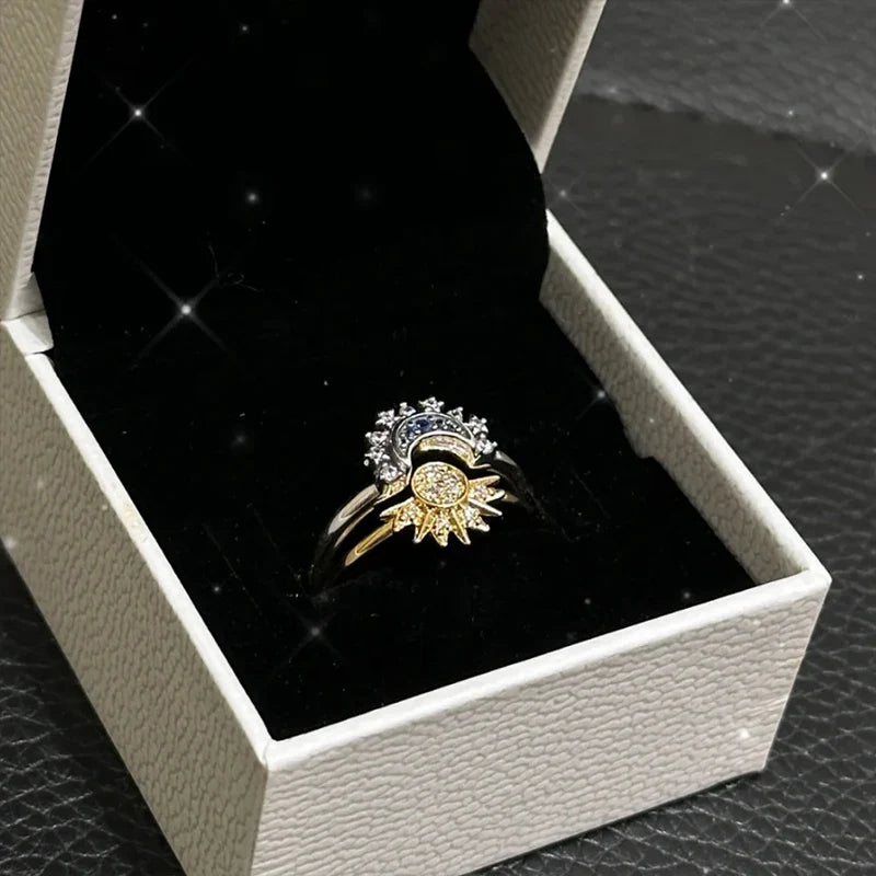 Celestial Sun and Moon Charm Sparkling Ring - Image 3