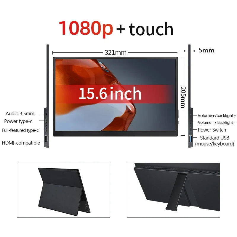 Dual Speaker IPS Display Touch Screen Portable Monitor - Image 6