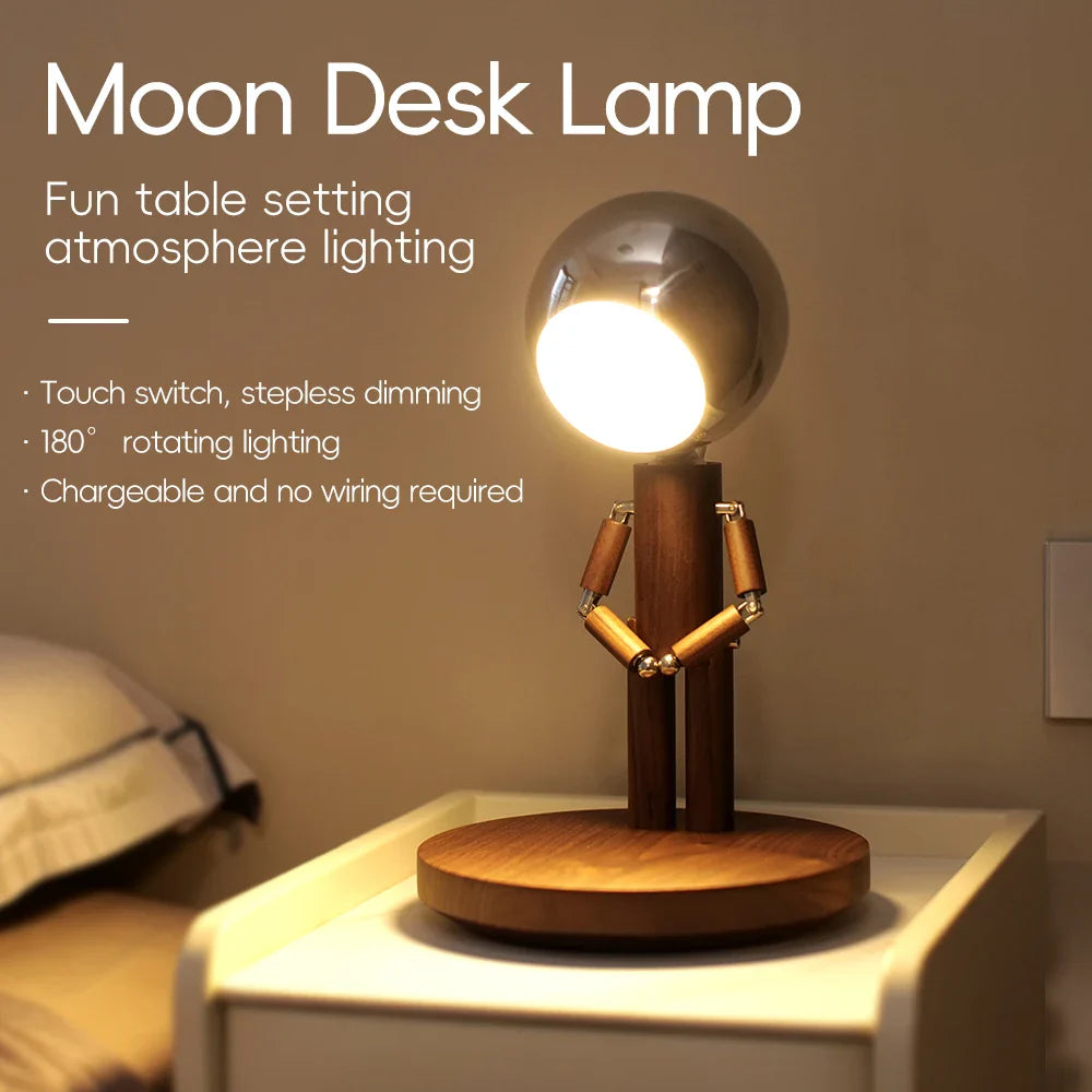 Lunar Robot Astronaut Wooden Table Lamp - Image 2