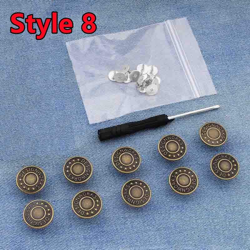 10Pcs Snap-On Seamless Metal Button Set