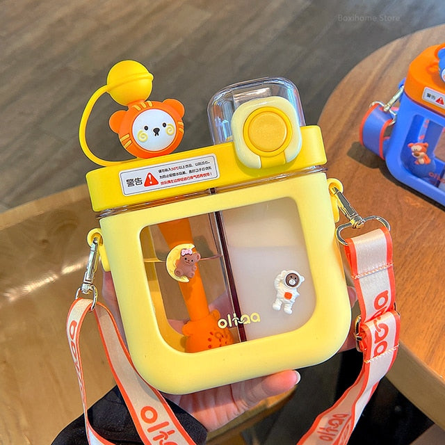 Leak-Proof Double Straw Cartoon Kids Water Bottle - Image 4