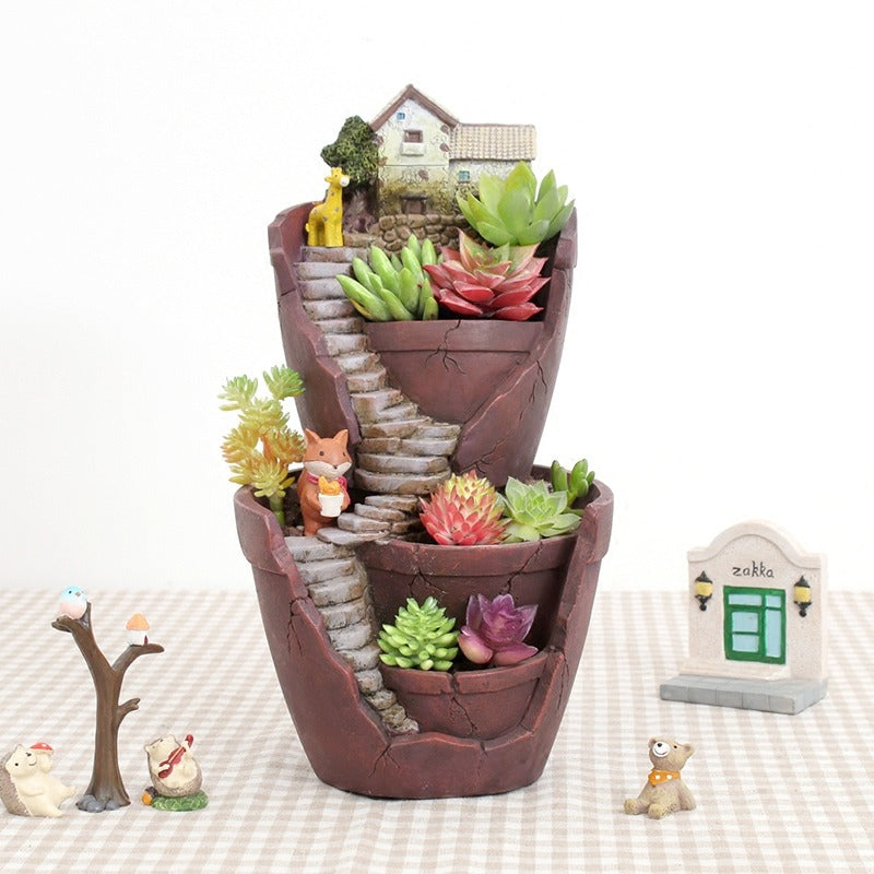 Mini Cottage Succulent Landscape Planter Pot - Image 3