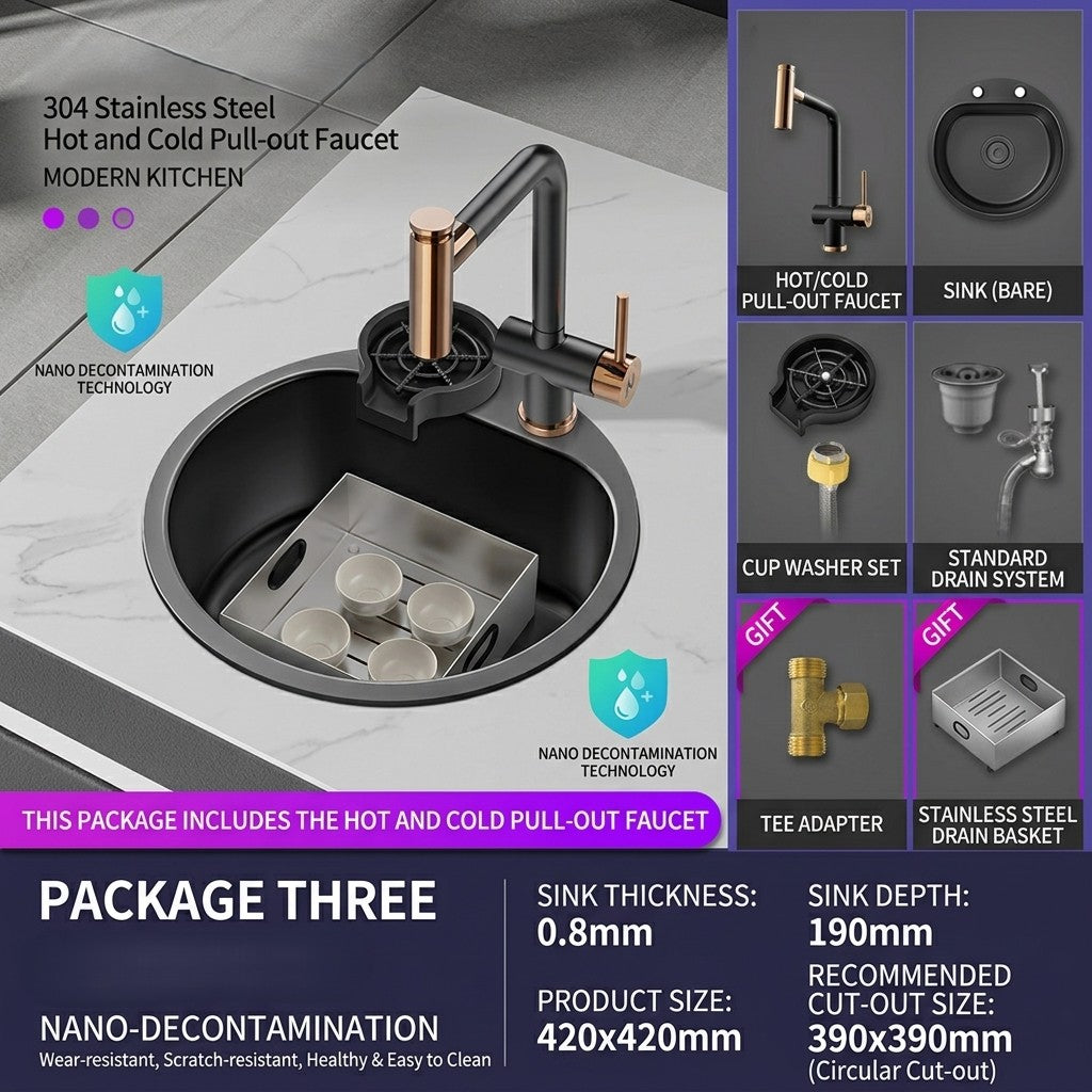 Orbico Deep-Basin Round Stainless Steel Kitchen Sink - Image 2