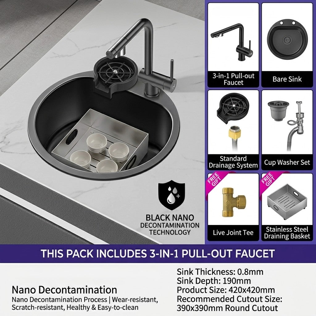 Orbico Deep-Basin Round Stainless Steel Kitchen Sink - Image 3