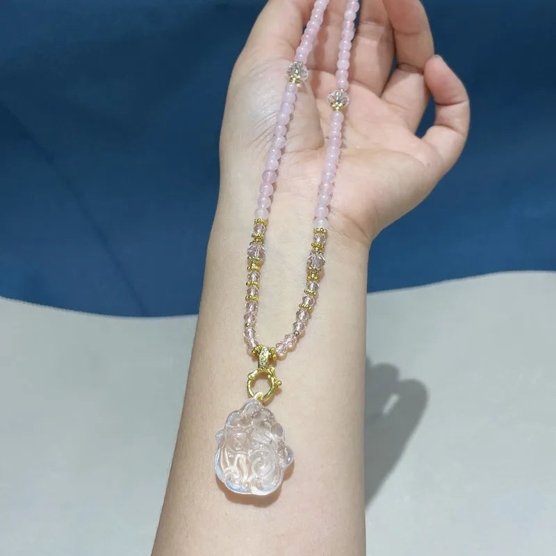 Vintage Style Rose Quartz Pendant Necklace