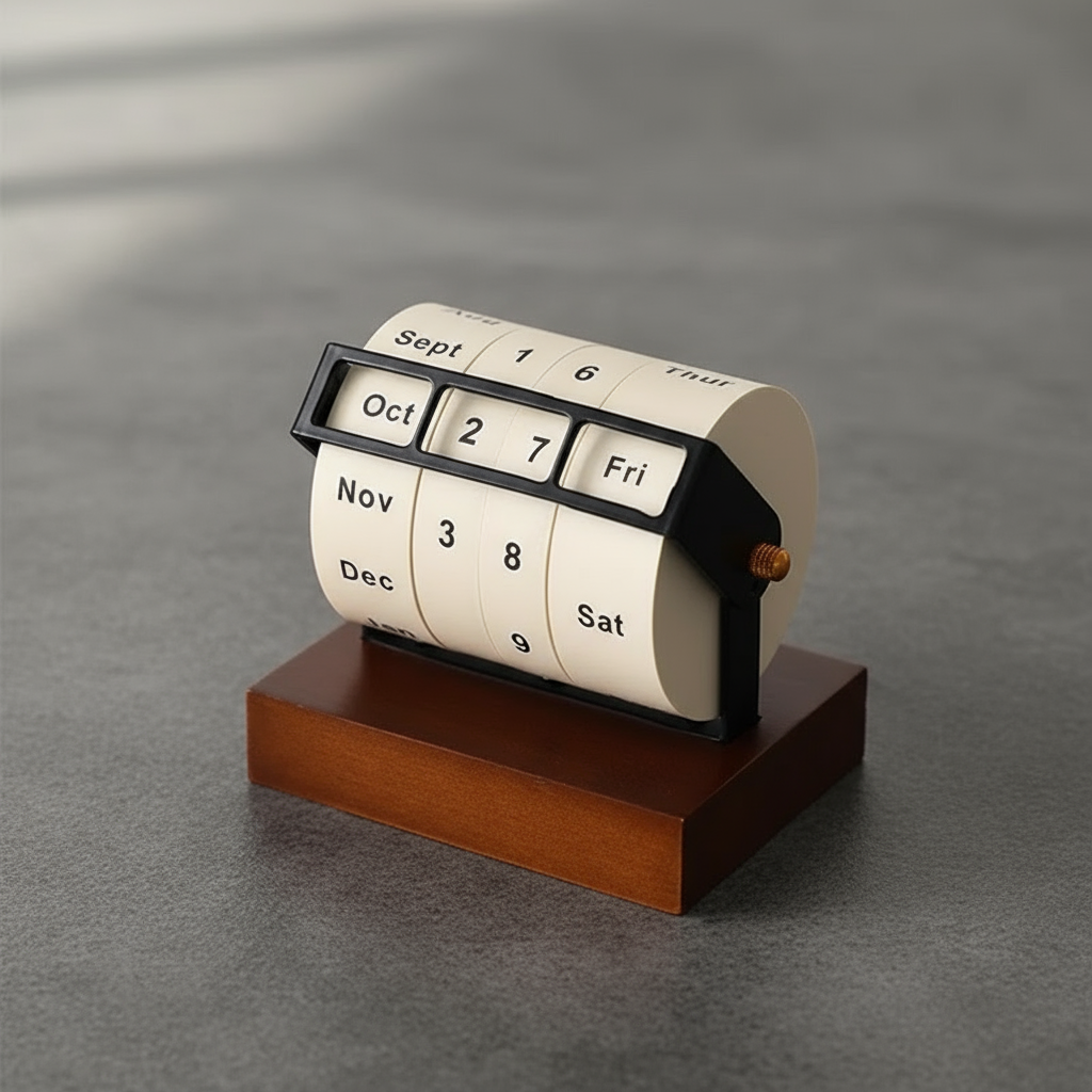 Mid-Century Rotating Wooden Perpetual Desk Calendar - Image 2