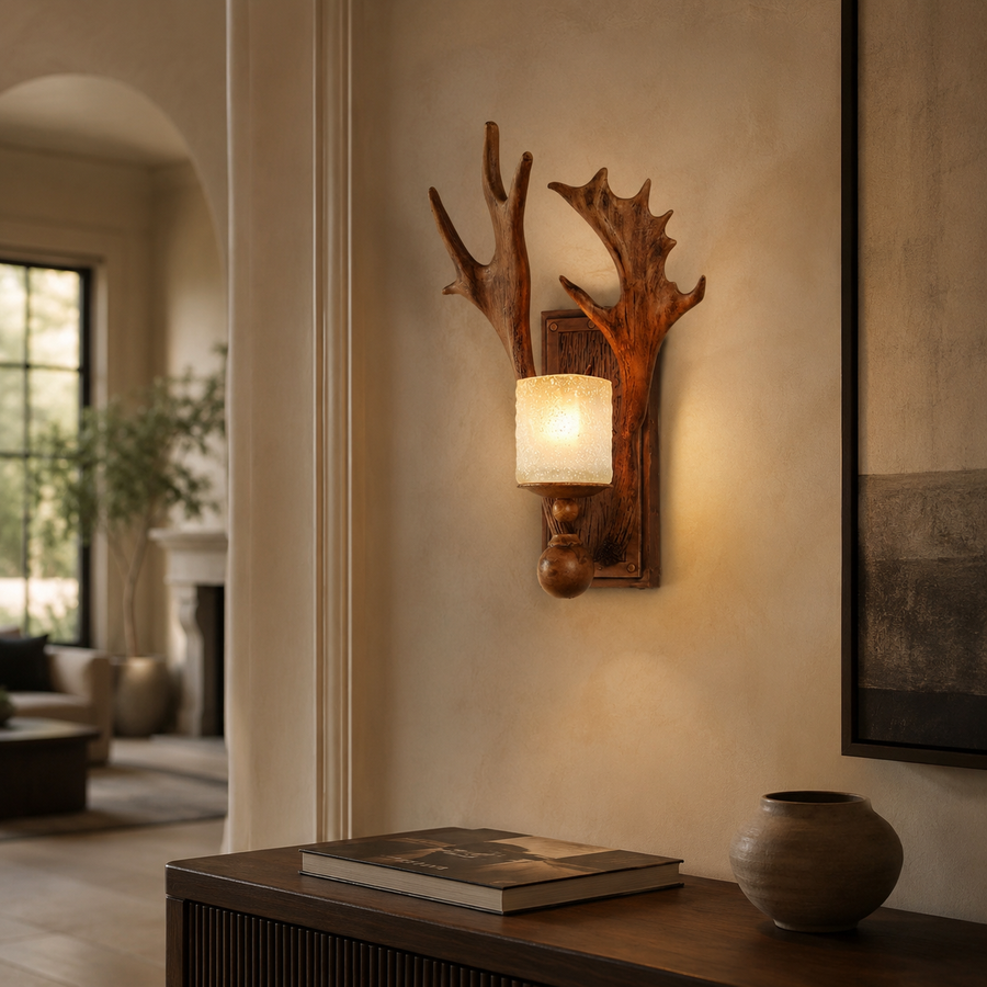 Antique Antler Wooden Wall Light