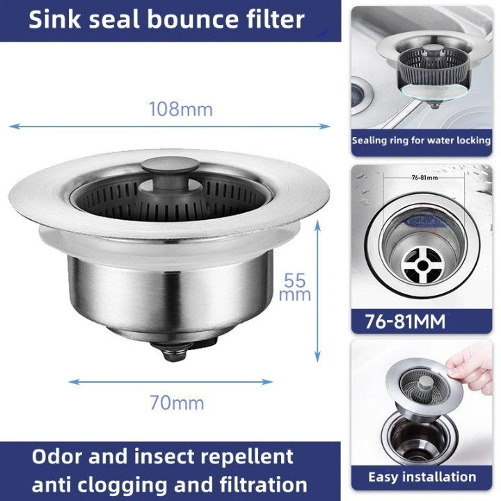 Clean Sink Stainless Steel Odor-Control Strainer