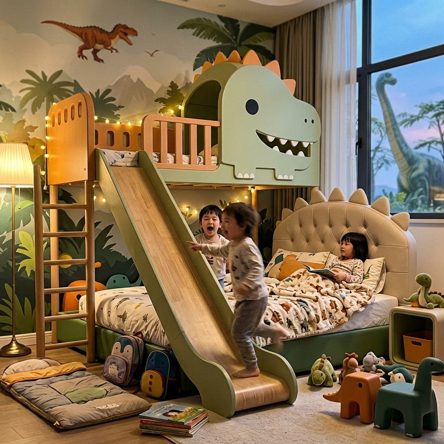 Roar House Kids Dinosaur Slide Bunk Bed