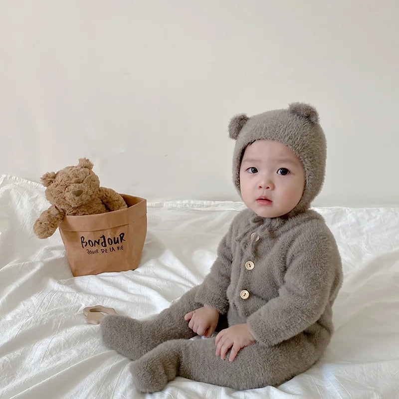 Cozy Bear Plush Newborn Jumpsuit