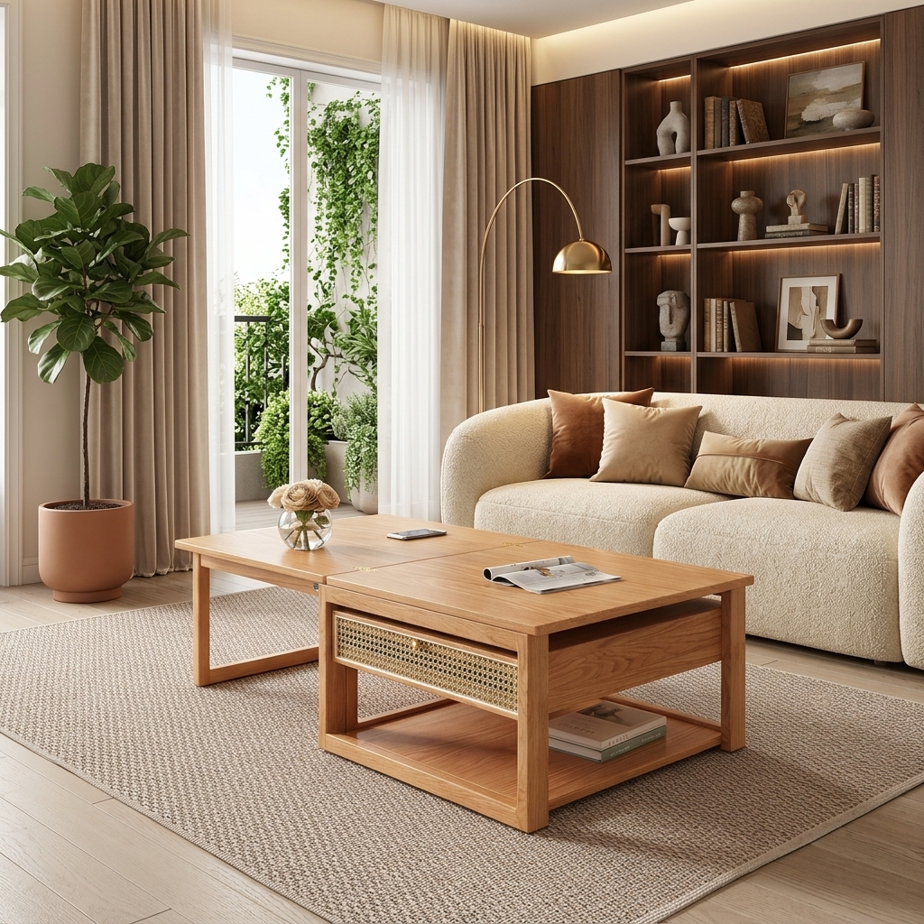 Zen Frame Modular Design Wood Tea Table - Image 1
