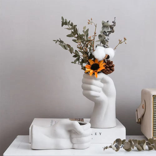 Artistic Hand Gesture Ceramic Tabletop Flower Vase - Image 0
