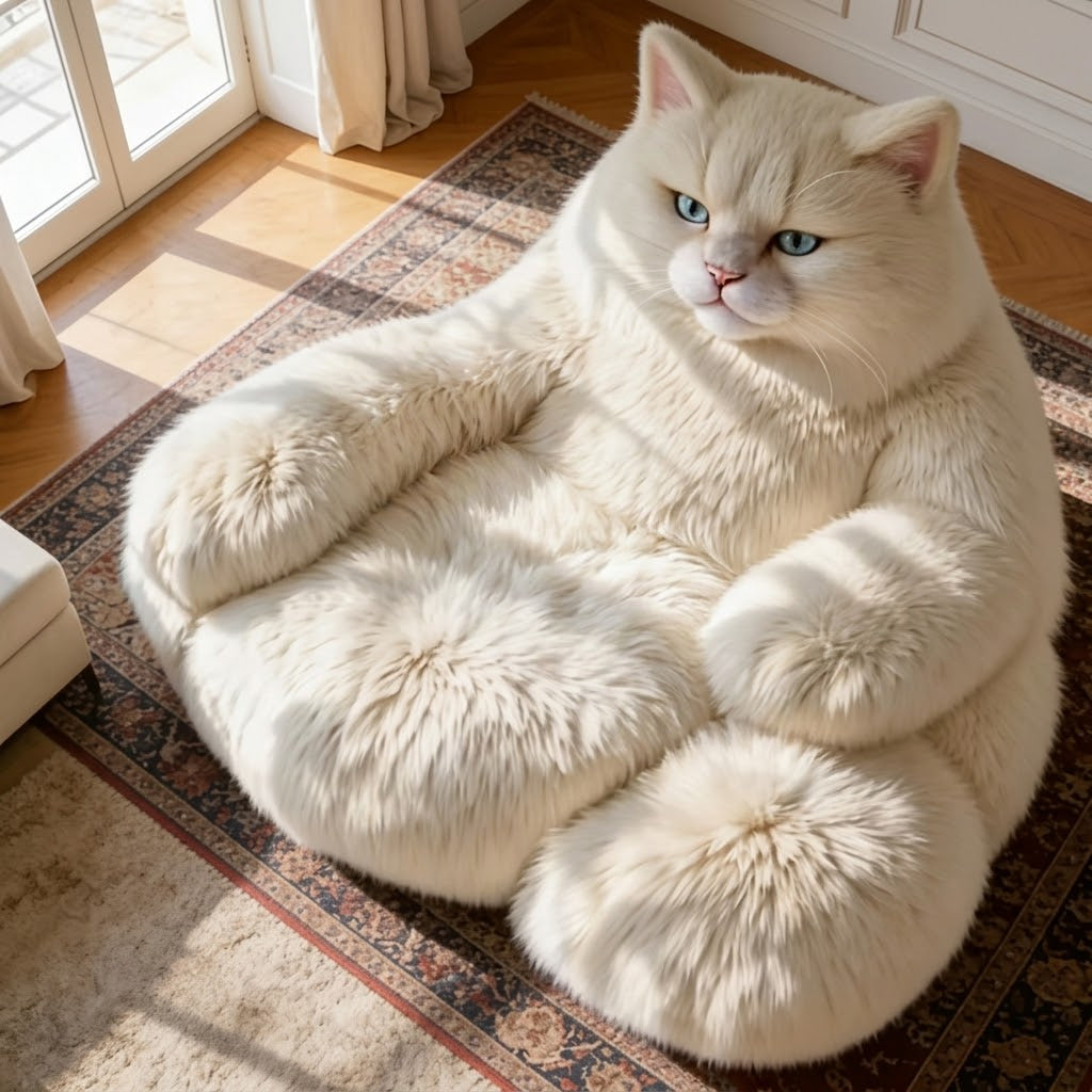 Lazy Giant White Cat Plush Lounge Sofa - Image 1