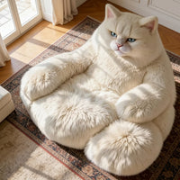 Lazy Giant White Cat Plush Lounge Sofa - Image 1