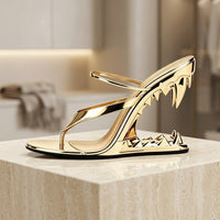 Jawline Metallic Shark-Tooth Heel Sandals