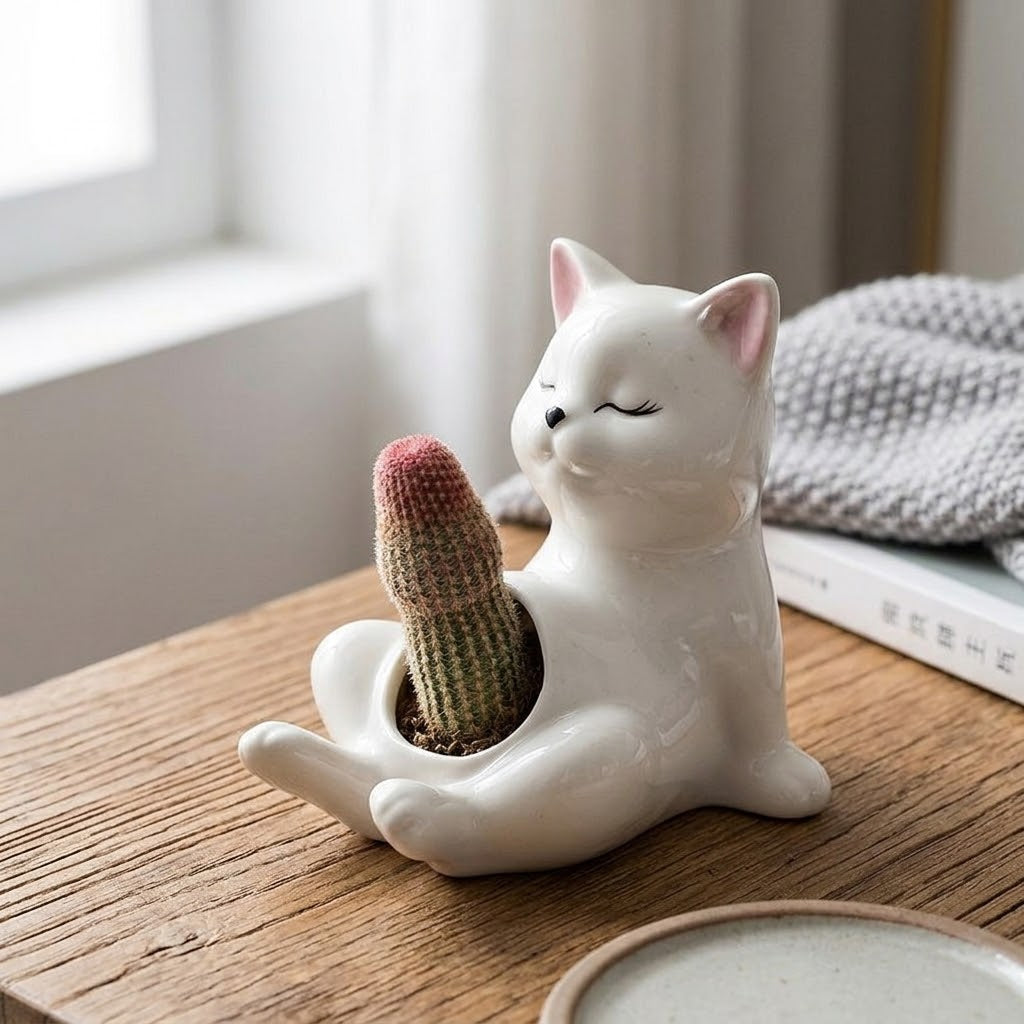 Naughty Cat Ceramic Cactus Planter