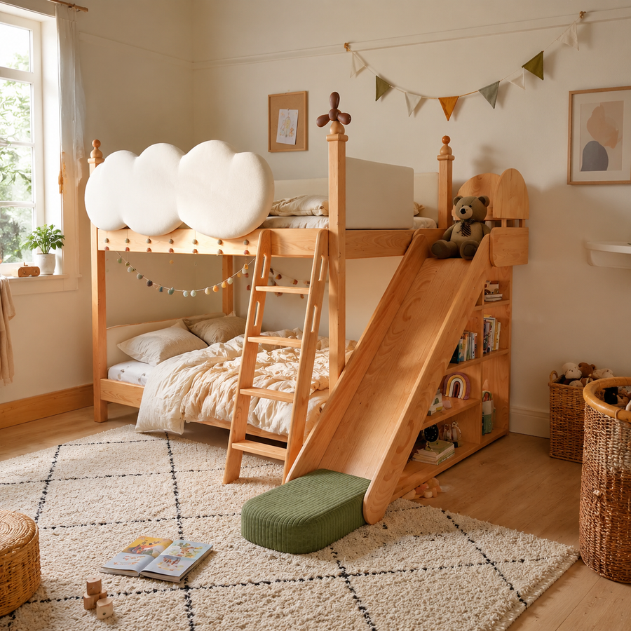 Wolkenburg-Rutschen-Schlaf-Spielhaus-Kinderbett
