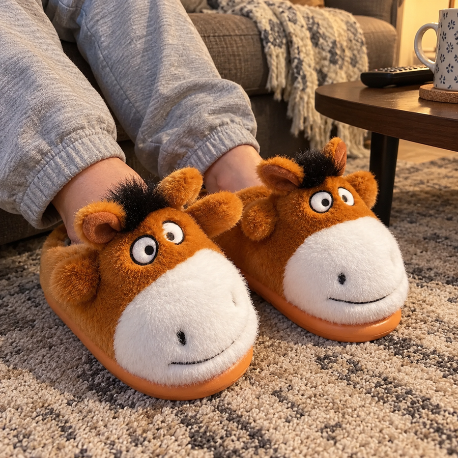 Lata åsnan fluffiga tofflor