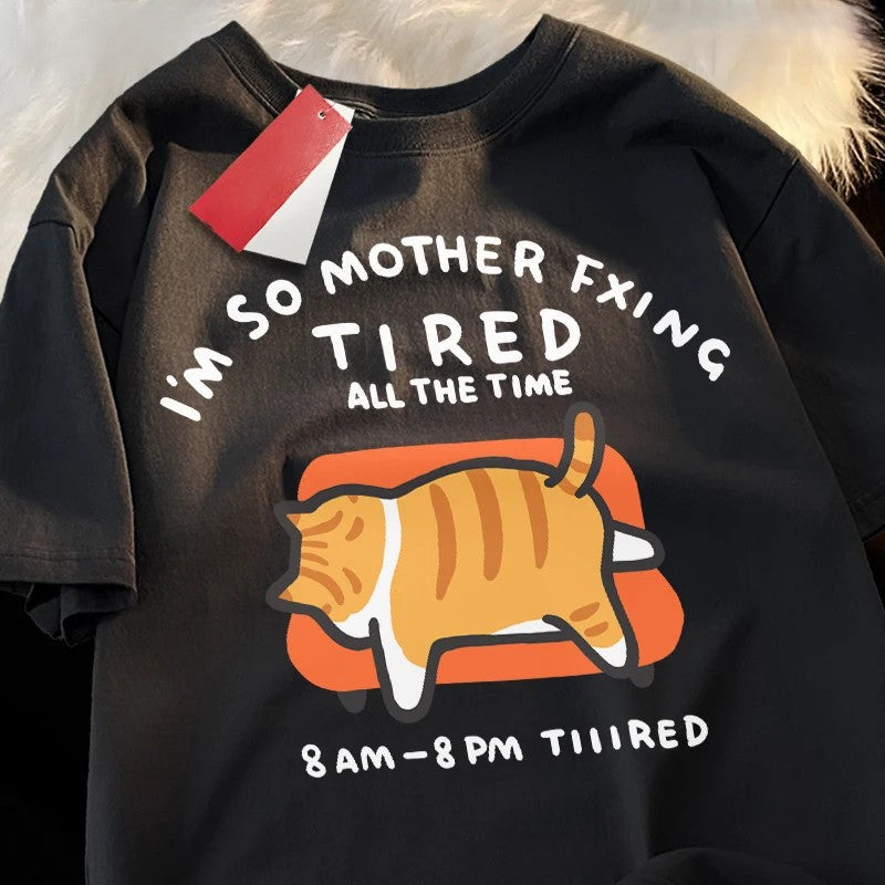 Tired Cat Humor T-Shirt - Image 10