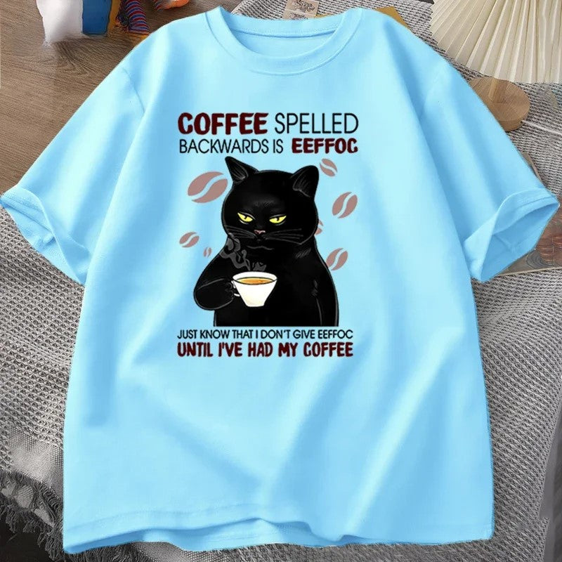 Coffee Spelled Backwards Cat Funny T-Shirt - Image 5
