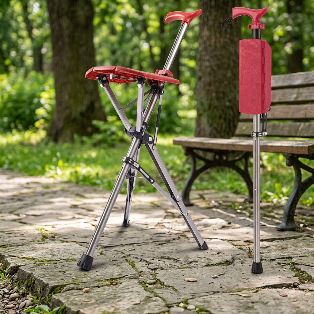 Elderly Foldable Walking Chair Stick - Image 4