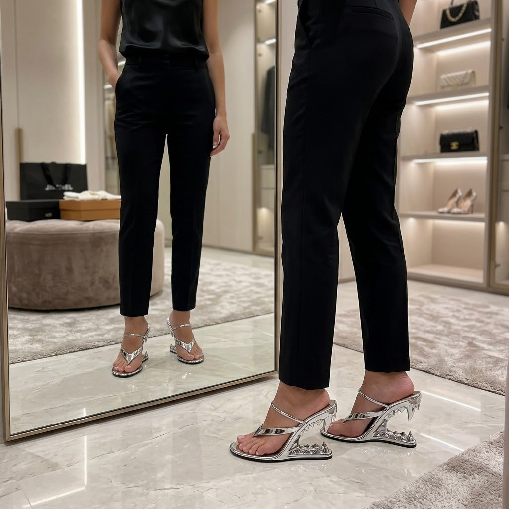 Jawline Metallic Shark-Tooth Heel Sandals