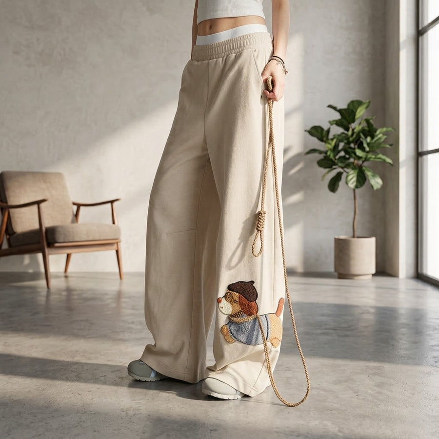 Good Boy Dog Print Wide Leg Pants