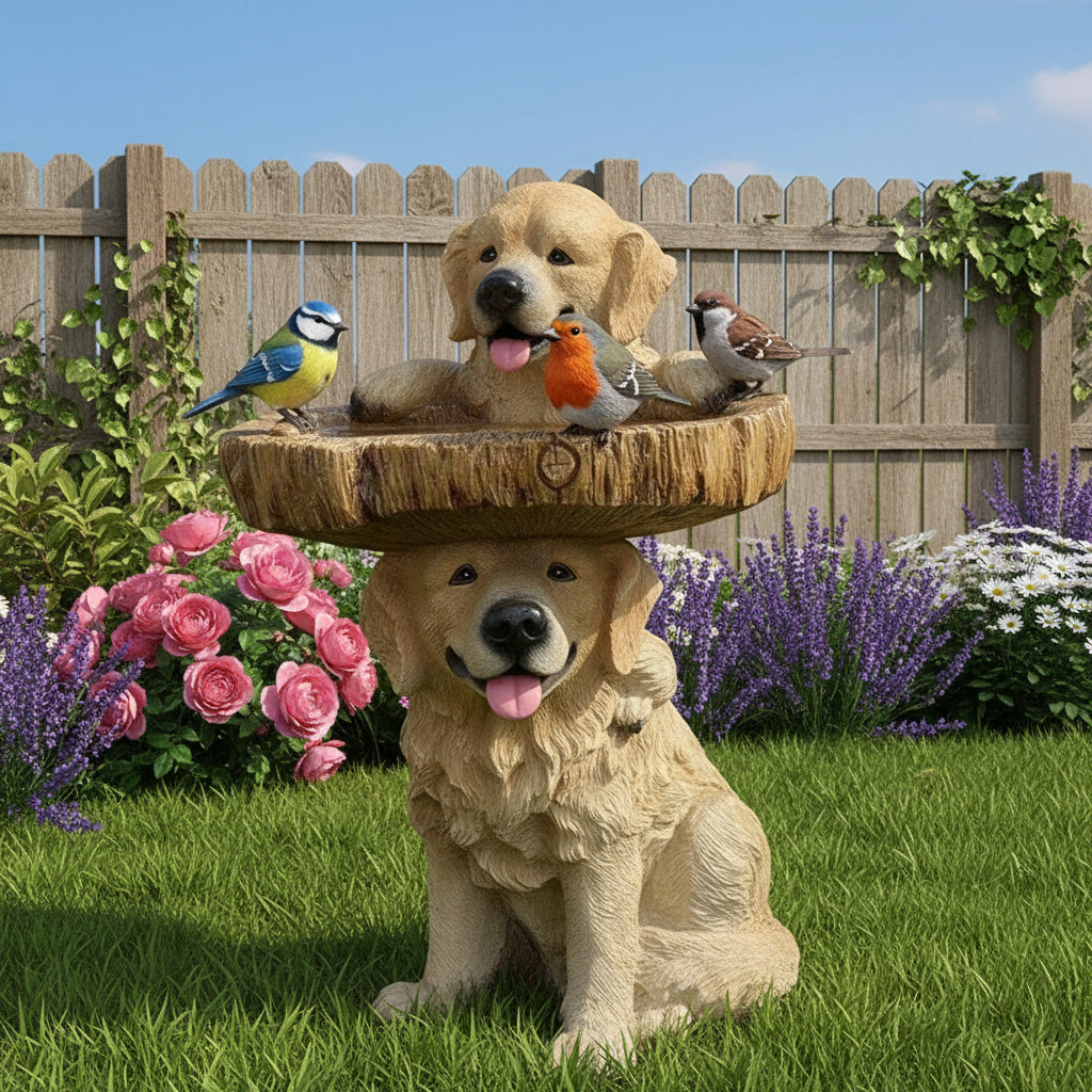 Golden Retriever Puppy Bird Bath Garden Statue - Image 5