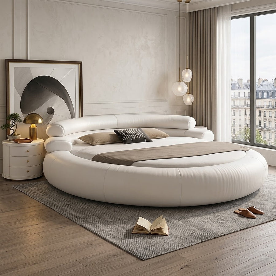 Italienischer minimalistischer runder Leder-Traum-Master-Bett