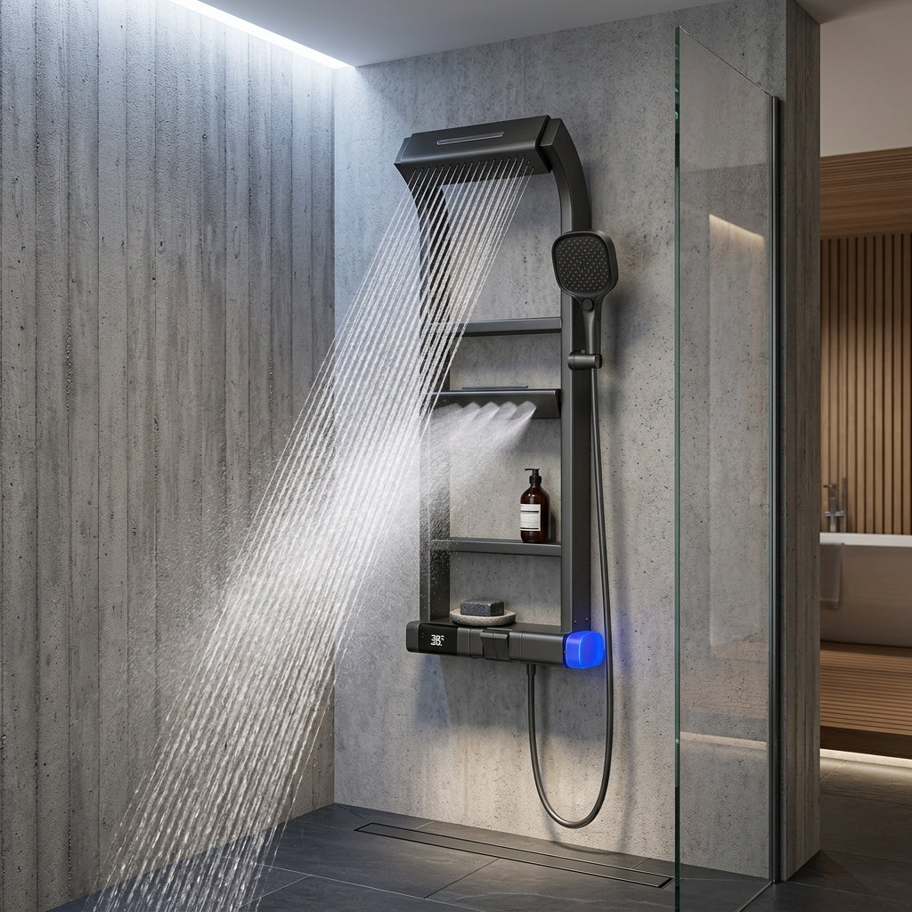 Modern LED Digital Display Thermostatic Piano Keys Shower Set - Image 1