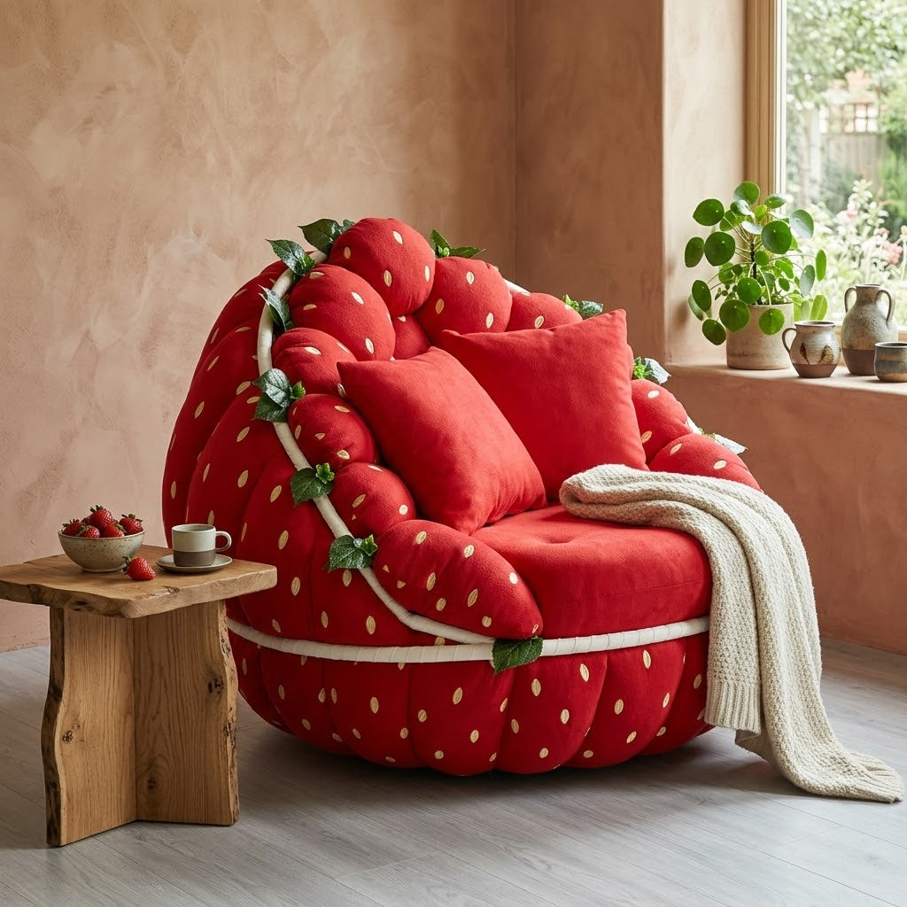 Strawberry Plush Lounge Sofa Chair - Image 2