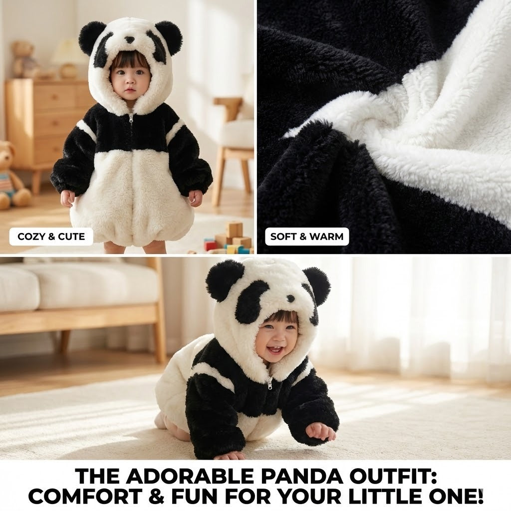 Sweet Panda Plush Kids Hooded Onesie - Image 3