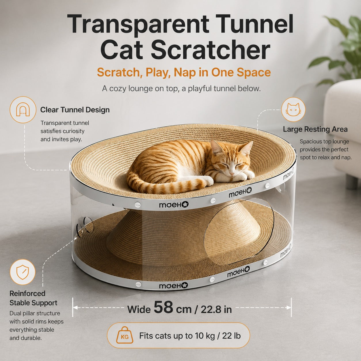 Window Seat Transparent Tunnel Cat Scratcher Lounge Bed - Image 1