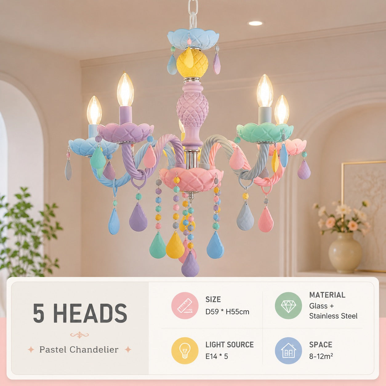 Pastel Dream Crystal Drop Chandelier - Image 4