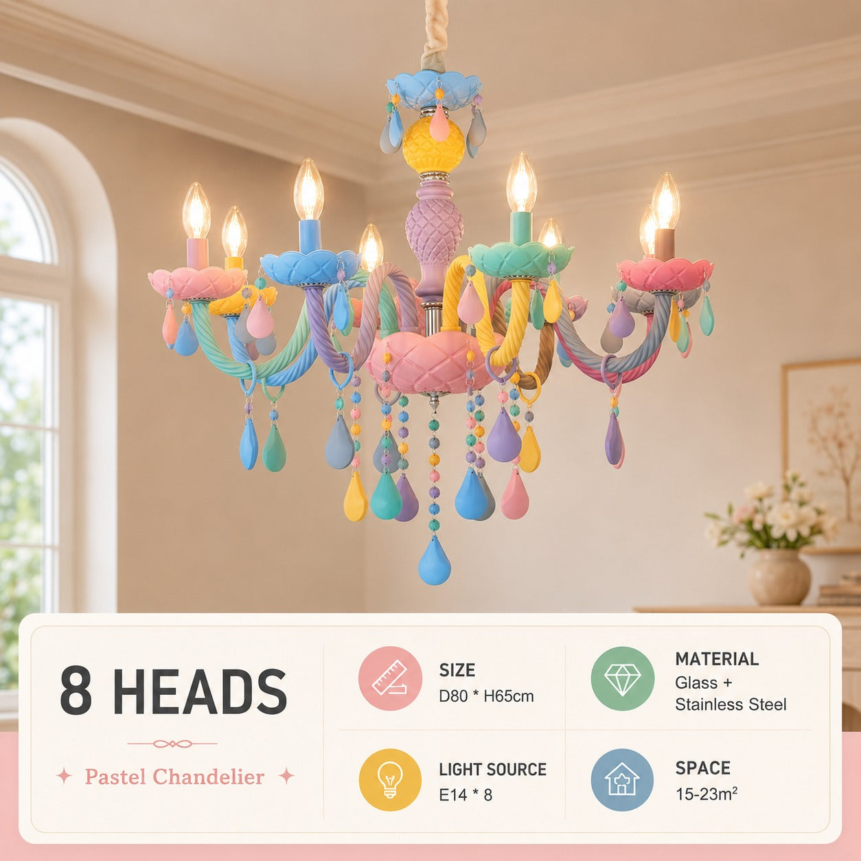 Pastel Dream Crystal Drop Chandelier - Image 6