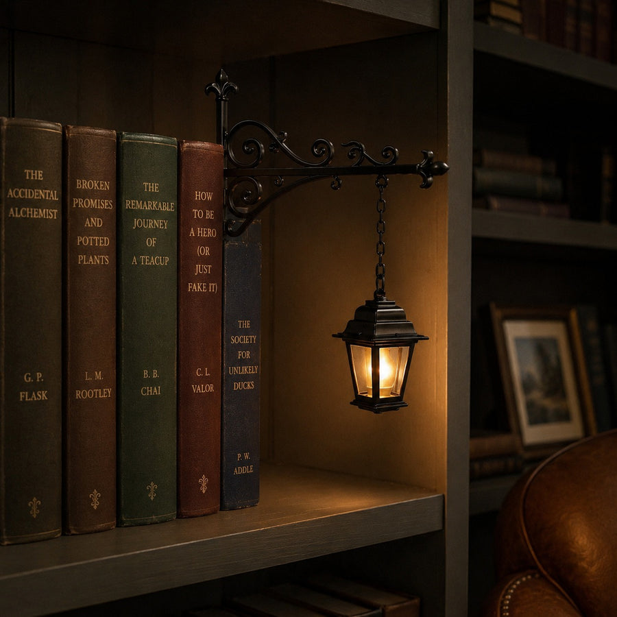 Ink & Glow Vintage Bookshelf Lantern Light