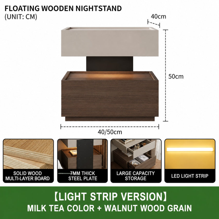 Backlit Edge Modern Floating Wall Nightstand
