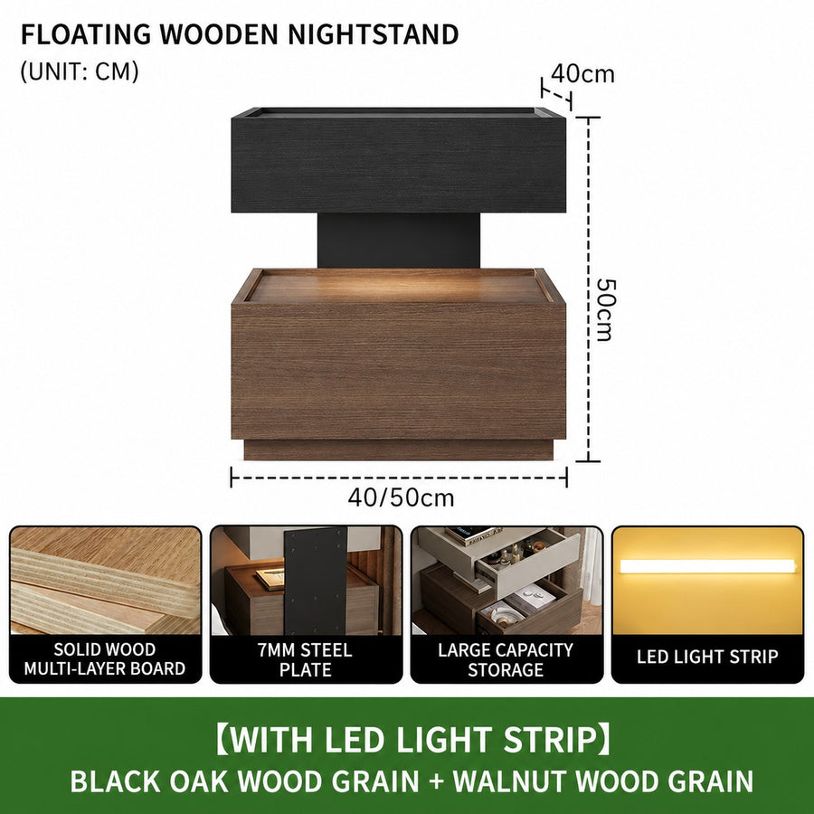 Backlit Edge Modern Floating Wall Nightstand