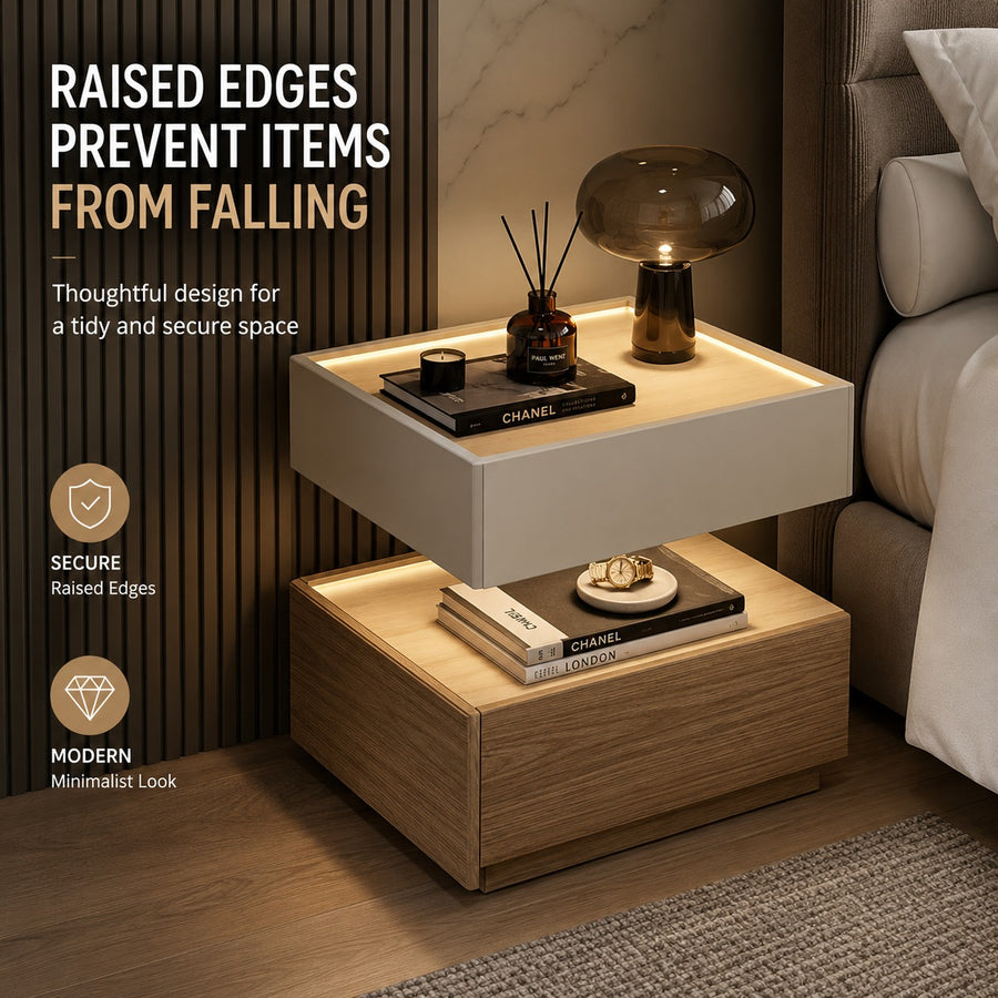 Backlit Edge Modern Floating Wall Nightstand