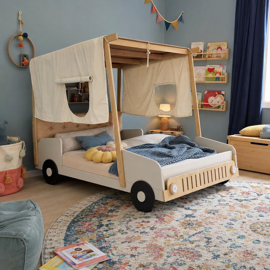 Adventurous Car Solid Wood Kids Bed