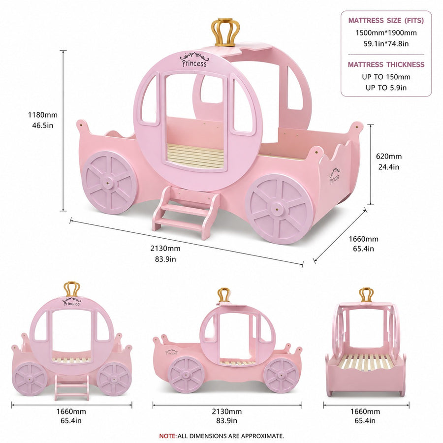 Dream Coach Pink Carriage Kids Princess Bed