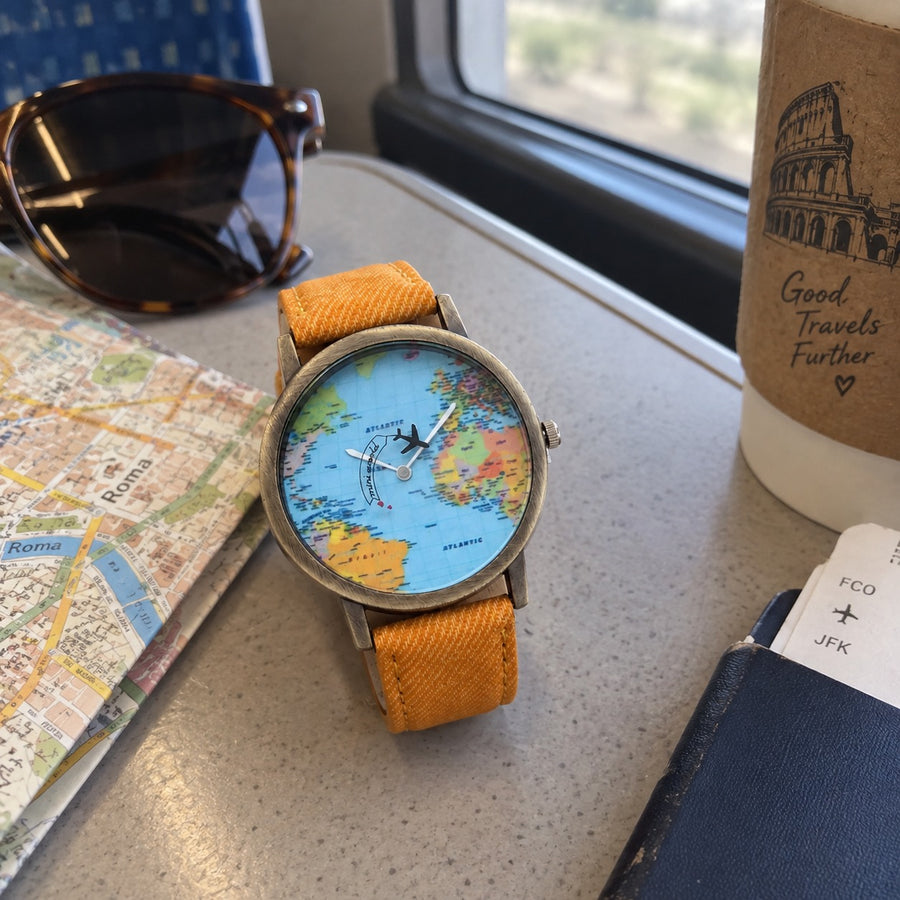 Old Atlas World Map Dial Wristwatch