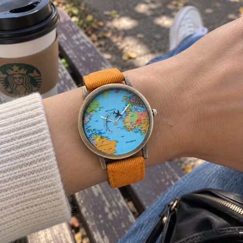 Old Atlas World Map Dial Wristwatch